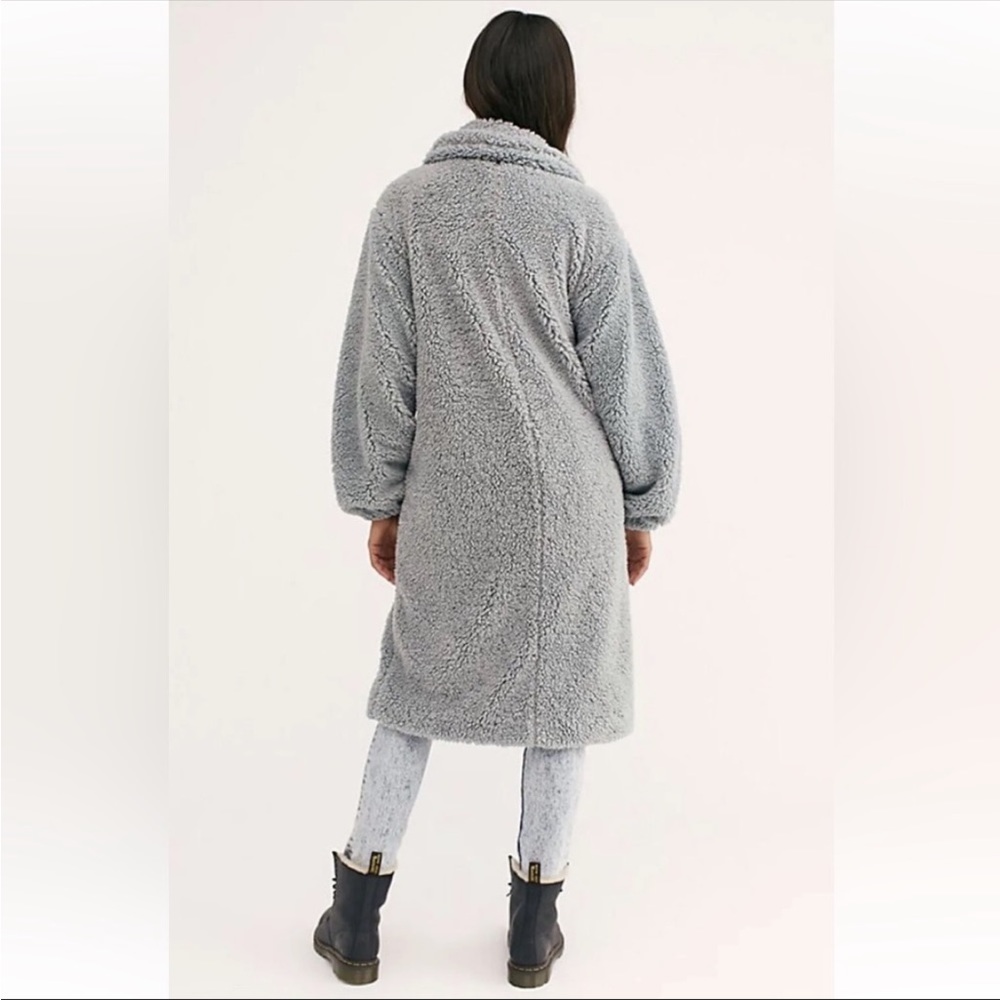 Free People Blue Tessa Teddy Longline Faux Sherpa Fur Trench Coat - Picture 4 of 13
